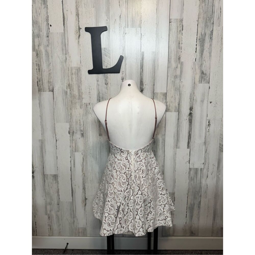TRAC Ivory Over Mauve Pink Floral Lace Dress Womens Large L Backless Homecoming - Picture 3 of 7